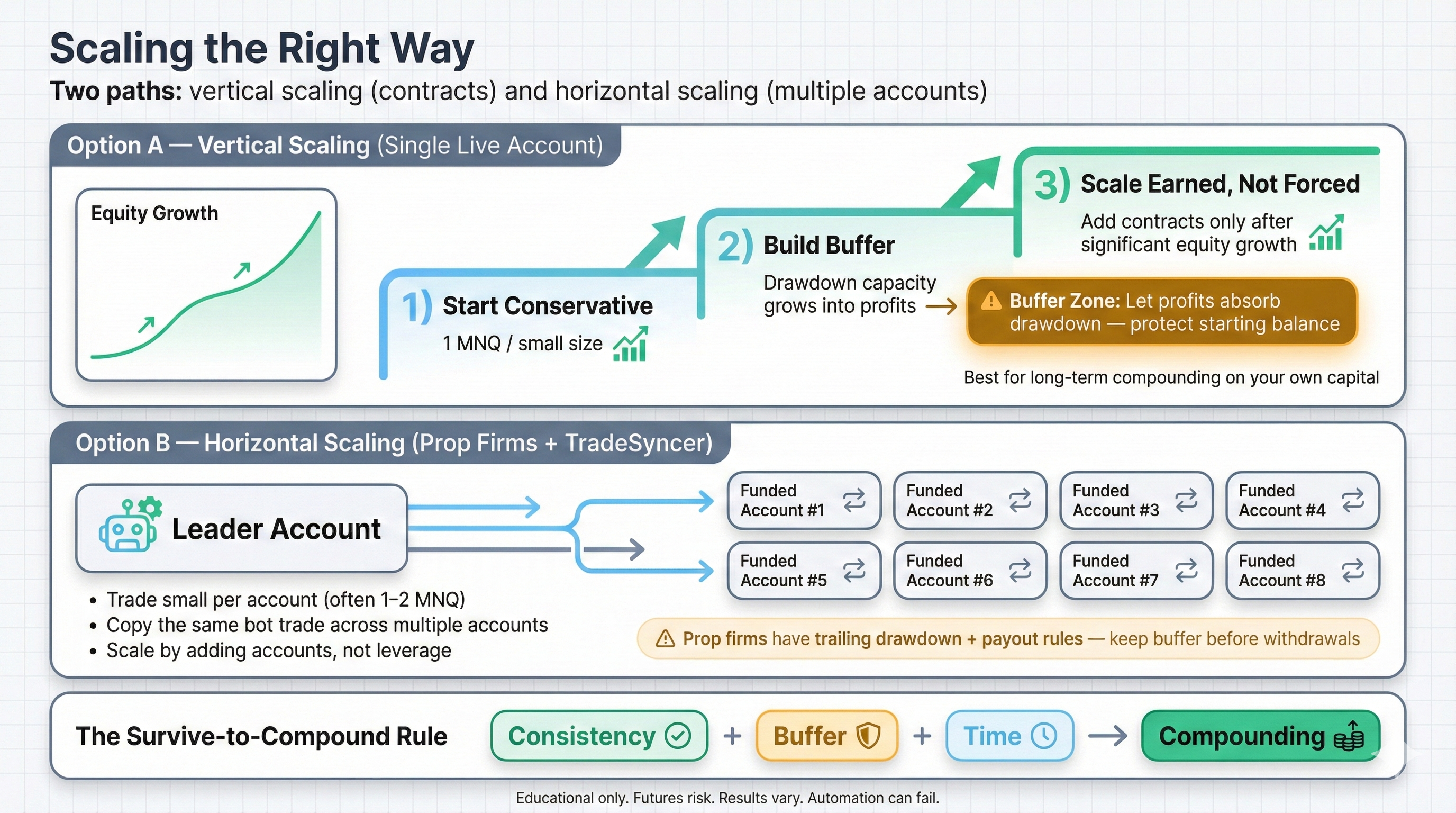Scaling Framework Infographic (Vertical scaling + horizontal scaling with TradeSyncer)